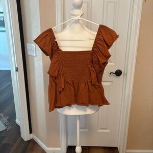 American Eagle Outfitters Terracotta Ruffled Blouse